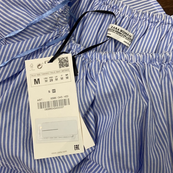 Zara 100% Algodon Cotton Striped Tube Top Ruffle Dress - Picture 7 of 10